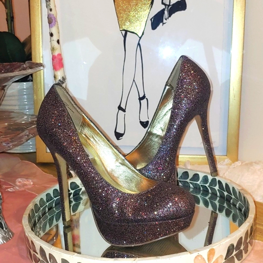 Steve Madden Melinaglit Purple Glitter heel size 7